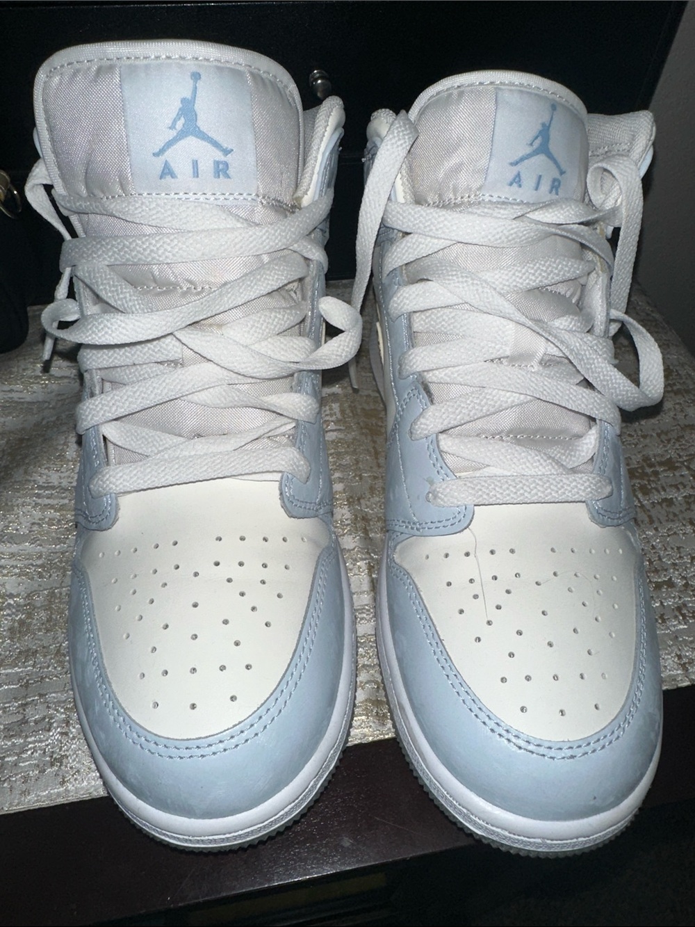 Jordan Kids High-Top Sneakers in White and Light Blue